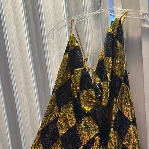 Sequin Harlequin Dress - Black and Gold